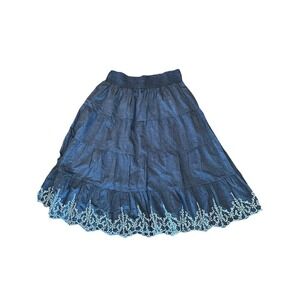 Style Midi Skirt Women's Size L Gray Pullover Elastic Waistband High Rise Cotton